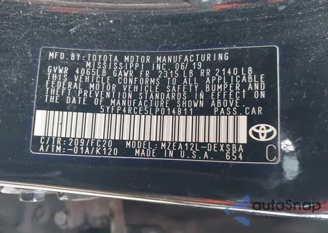 2020 Toyota Corolla Se from USA, damaged, VIN 5YFP4RCE5LP014811